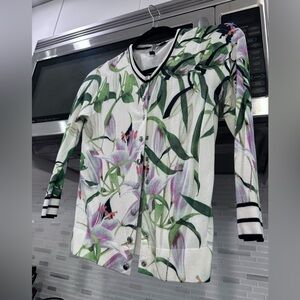 Karen Millen Green and Pink Floral Cardigan